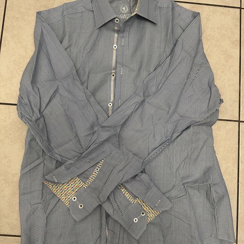 Bugatchi Blue Dress Shirt with Long Sleeves and Standard Collar